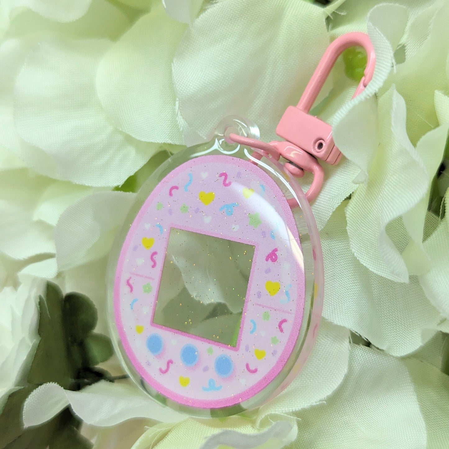 Candy Pink Virtual Pet Customizable Sparkly Acrylic Keychain