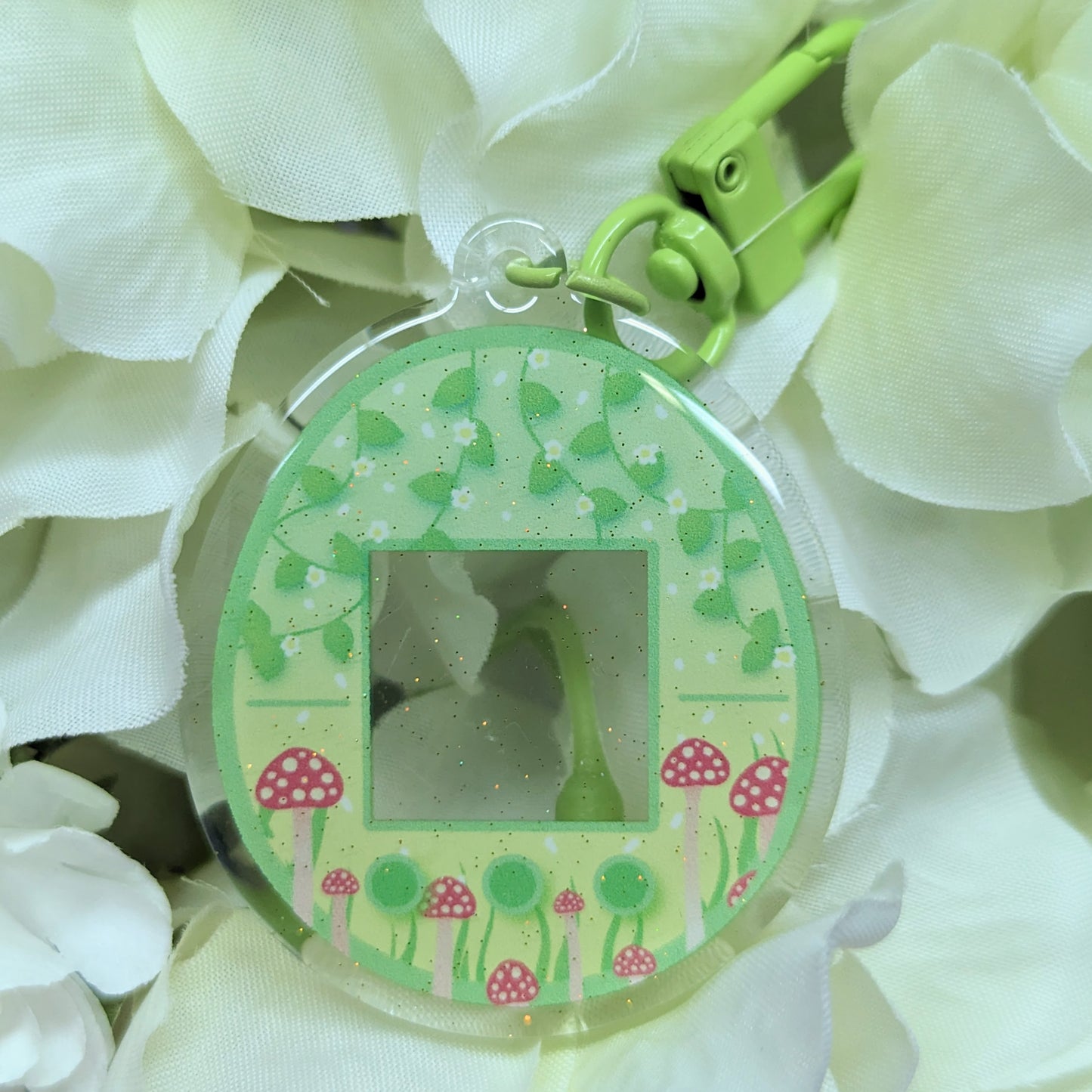 Garden Green Virtual Pet Customizable Sparkly Acrylic Keychain