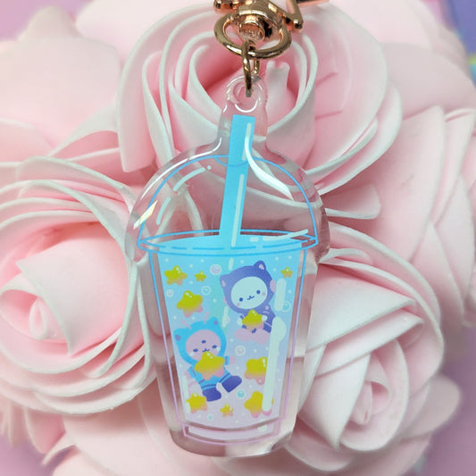 Space Boba Bubble Tea Blue Marsh and Berry Keychain