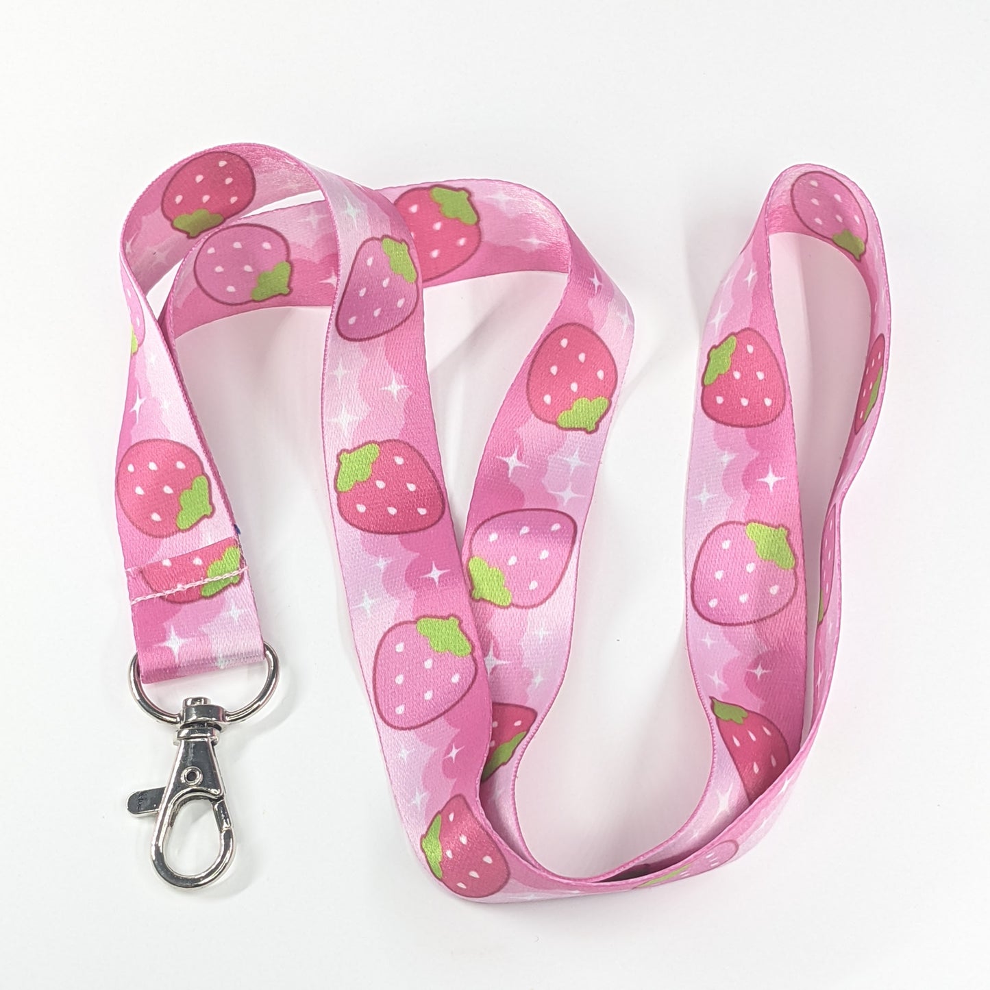 Strawberry Lanyard Kawaii Pink with Silver Lobster Clasp | Cute Lanyard | Cute Key Holder | by Tawny Illustrations