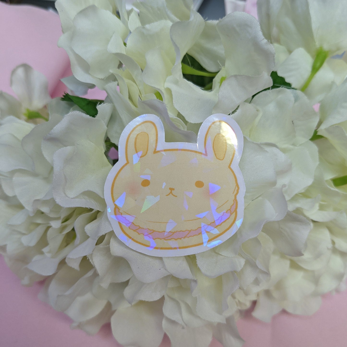 Bunny Rabbit Macaroon ~ Kawaii Holographic Die Cut Sticker ~ Tawny Illustrations Stationary