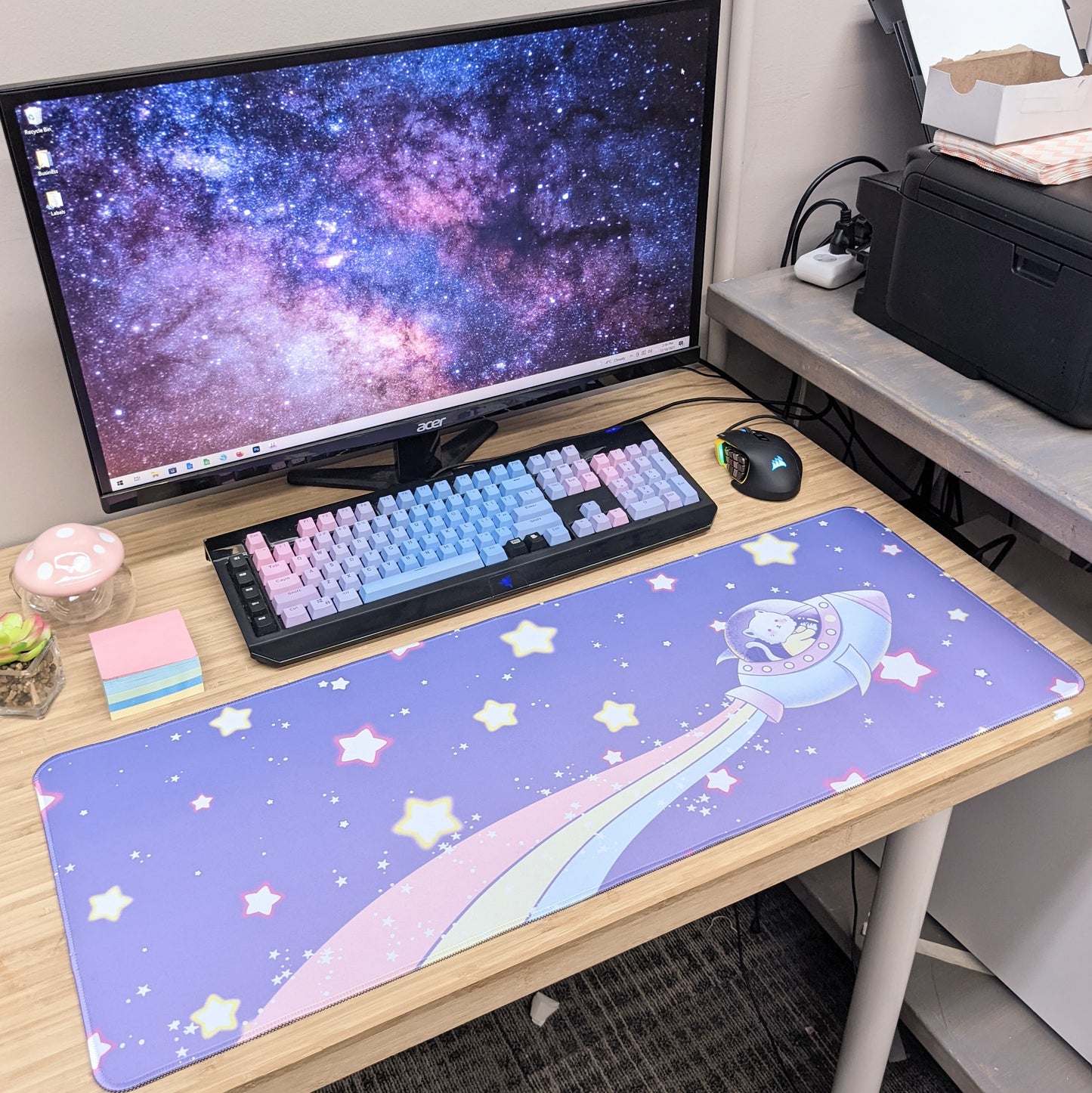 Outerspace Marshmallow the Astronaut Cat Kitty Kawaii Gamer Mousepad Desk Mat
