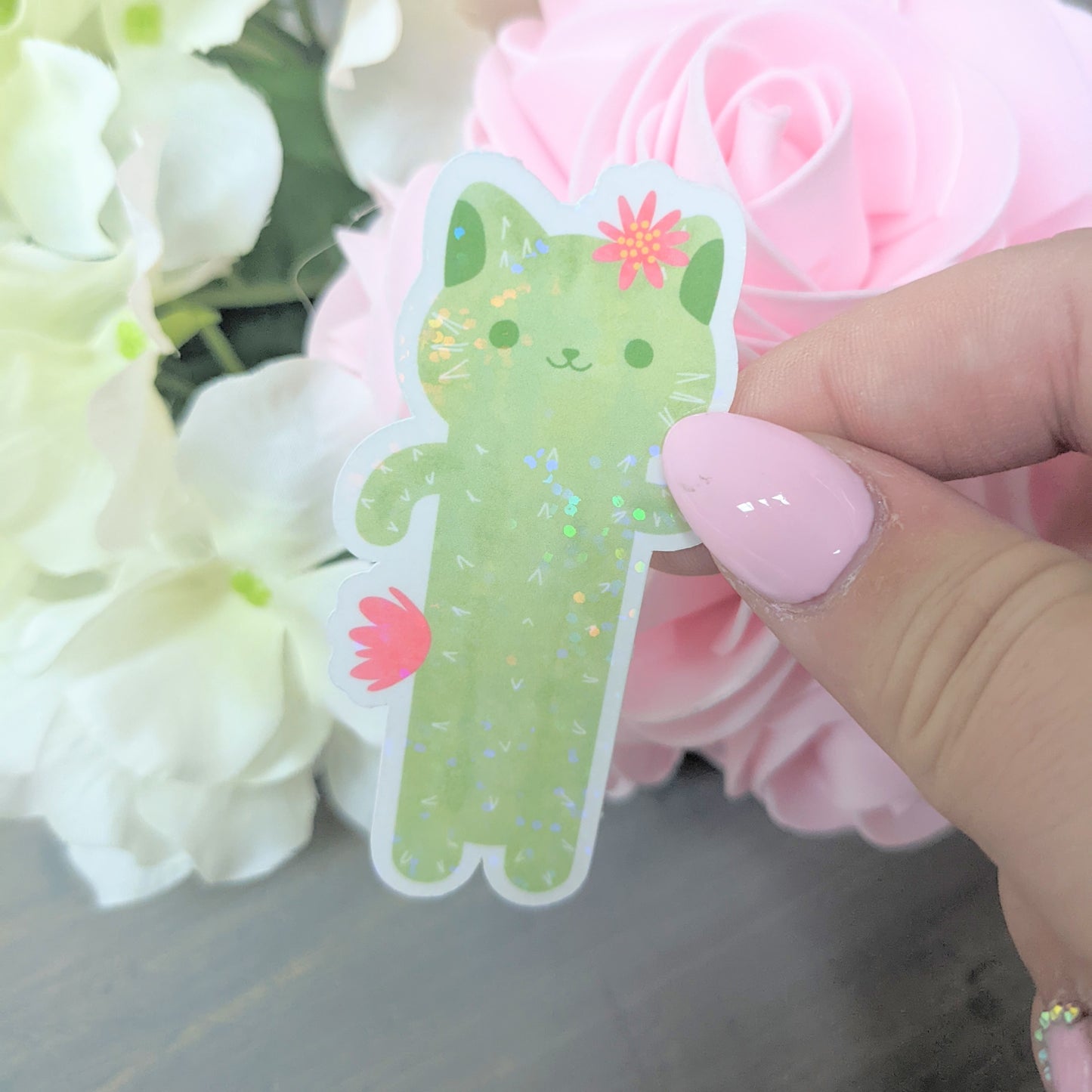 Long Cactus Cat Holographic Sticker