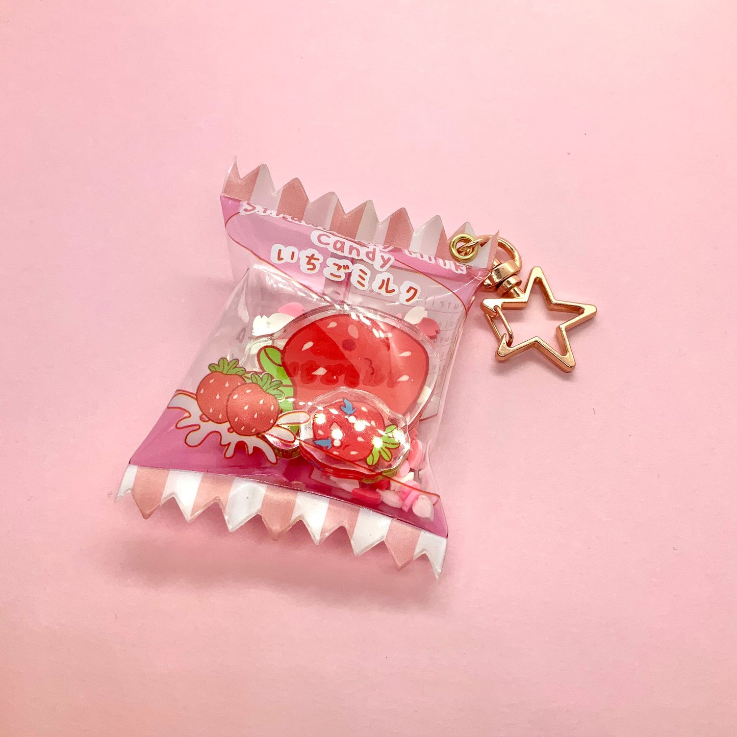 Candy Bag Strawberry Milk Acrylic Keychain Charm Kawaii Cute