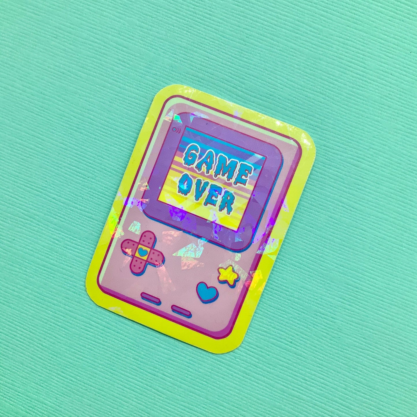 Handheld Game Boy ~ Holographic Waterproof Die Cut Sticker ~ Tawny Illustrations