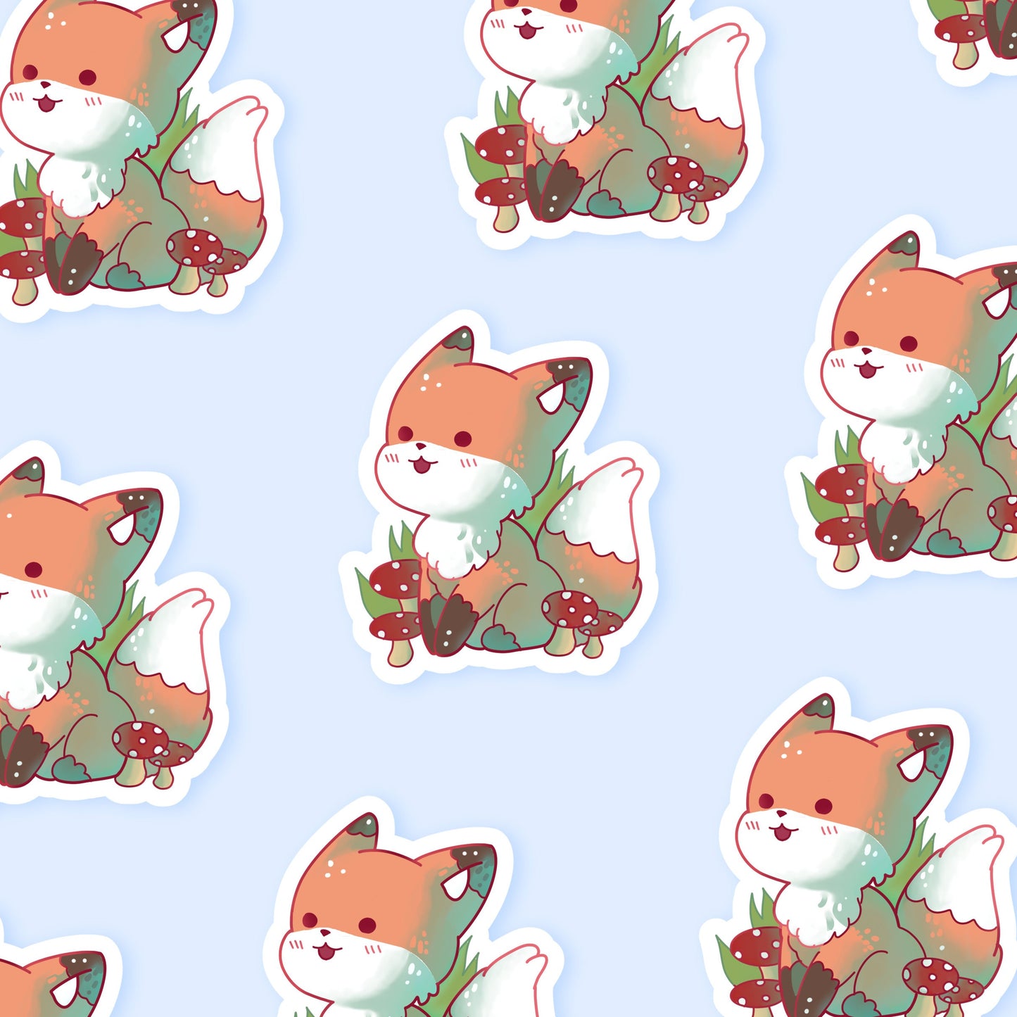 Mushroom Fox Sticker ~ Fall Time ~ Cute Holographic Waterproof Die Cut Sticker