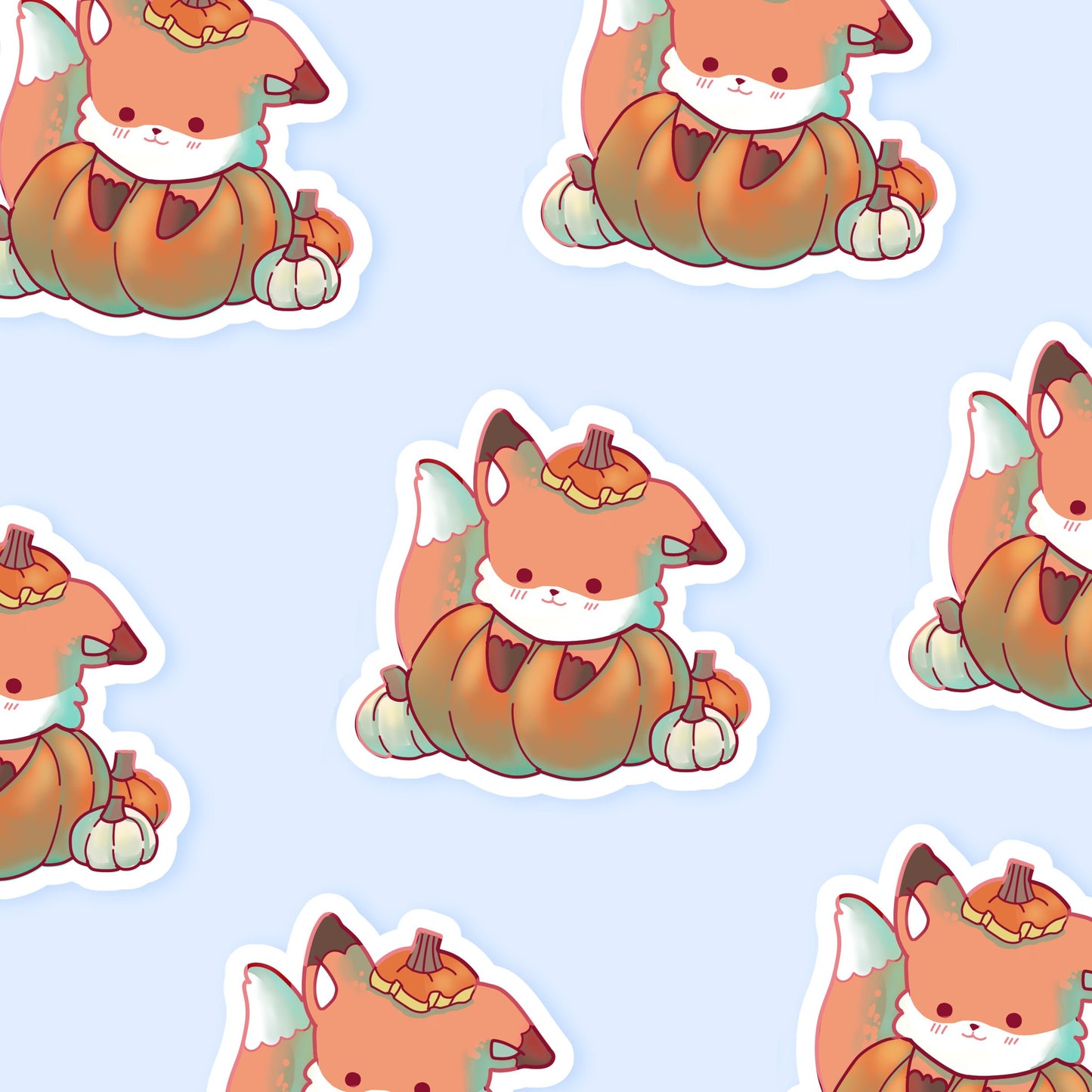 Pumpkin Fox Sticker ~ Cute Holographic Waterproof Die Cut Sticker